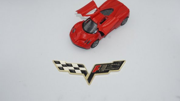 Chevrolet Corvette F1 Logo Bagaj 3M 3D Metal Logo Amblem Seti - 2