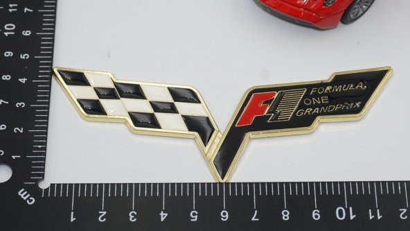 Chevrolet Corvette F1 Logo Bagaj 3M 3D Metal Logo Amblem Seti - 4