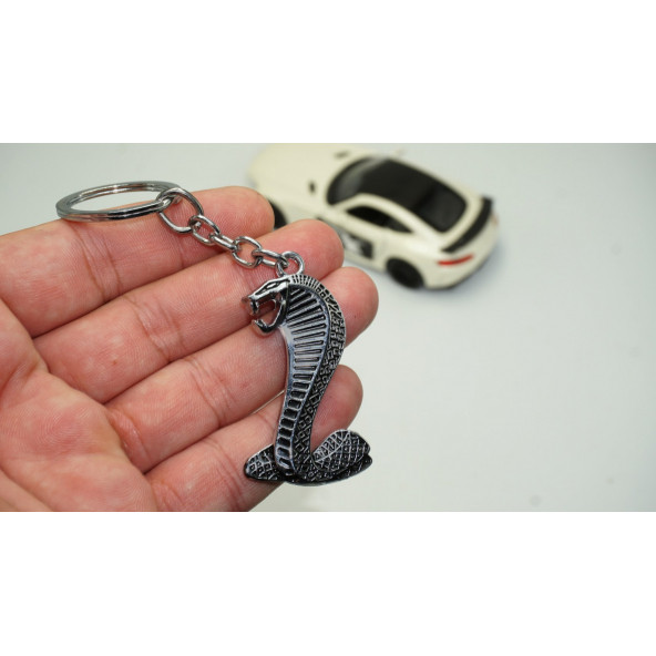 DK Ford Mustang Shelby Kobra Süper Snake Logo Krom Metal Çift Yön Anahtarlık - 1
