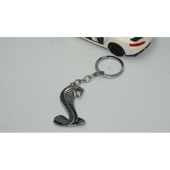 DK Ford Mustang Shelby Kobra Süper Snake Logo Krom Metal Çift Yön Anahtarlık - 3