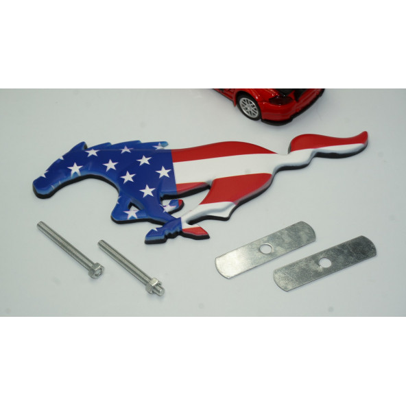 DK Ford Mustang Shelby GT Koşan At Ön Panjur Vidalı Amerikan Bayrak 3D Metal Logo - 2