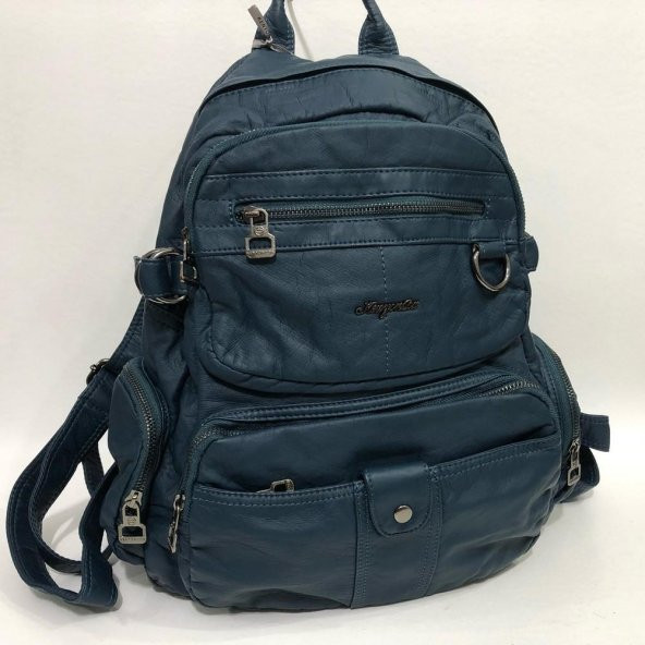 Kenyon Cox 3152 Yıkanmış Deri Sırt Çantası 38 x 35 Lacivert - 3