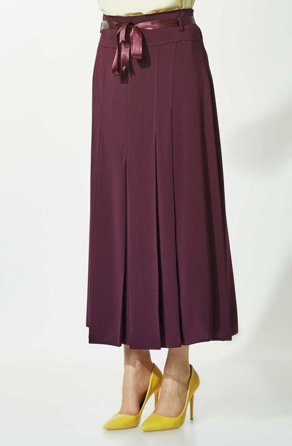 KADIN BÜYÜK BEDEN PİLELİ ETEK 90 CM BOYUNDA ,SORALLİNE 705 MÜRDÜM - 4