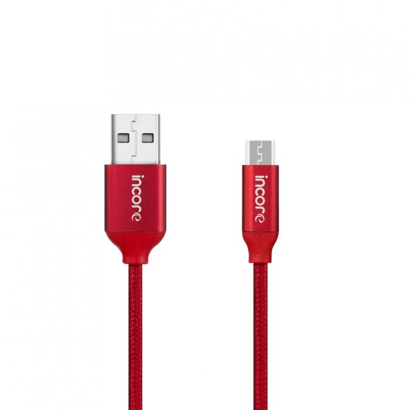 INCORE inLine Micro USB 2 Metre Kırmızı Örgülü Hızlı Şarj ve Data Kablosu Samsung Galaxy S6/S7/S4/S3/J5/J7 Prime, Sony, LG, HTC, PS4.