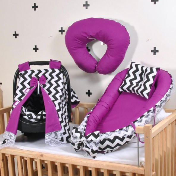 Babynest Bebek Beşikleri Emzirme Yastığı Puset Örtüsü Minderi Mor - 2
