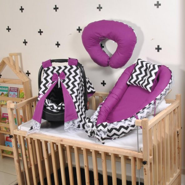 Babynest Bebek Beşikleri Emzirme Yastığı Puset Örtüsü Minderi Mor - 3