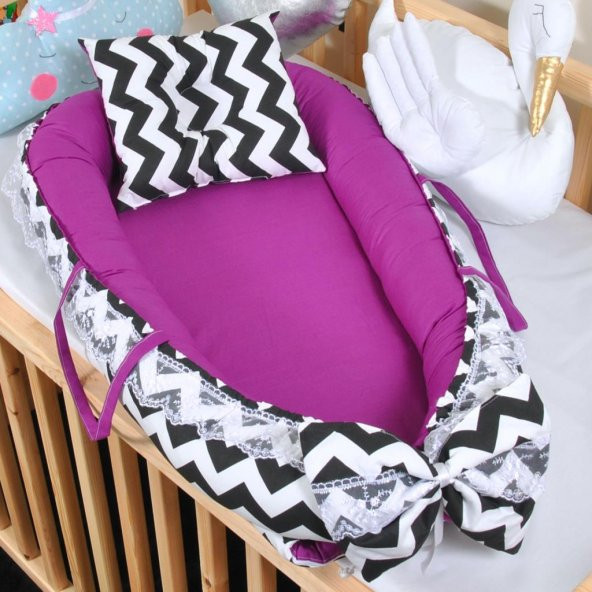 Babynest Bebek Beşikleri Emzirme Yastığı Puset Örtüsü Minderi Mor - 4
