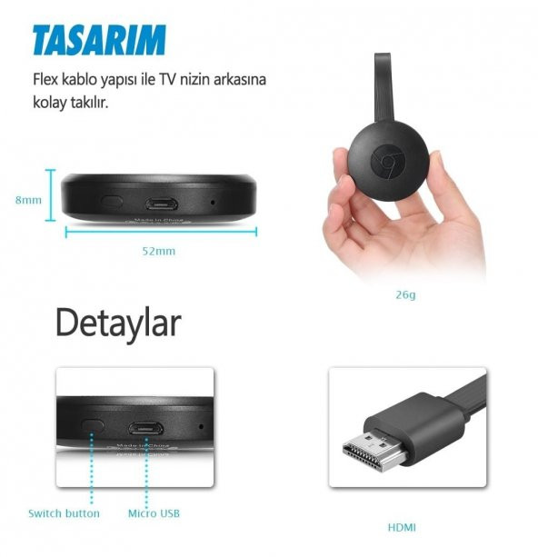 Wecast Chromecast Rk3036 Core Full Hd Hdmi Kablosuz Görüntü Aktarıcı Dongle - 5
