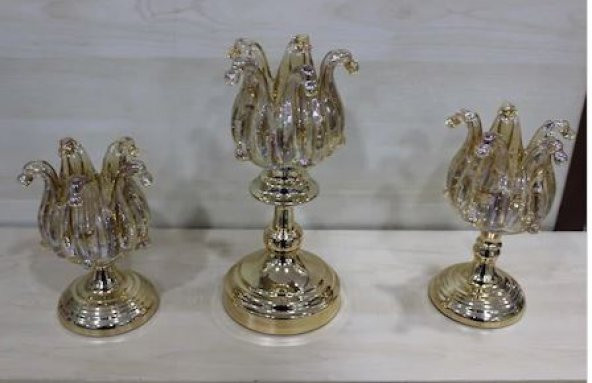 Üçlü gold dekoratif şamdan