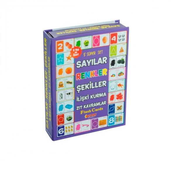 1413 DıyToy, Flash Cards - 5 Süper Set - Sayılar+Renkler+Şekiller+İlişki Kurma+Zıt Kavramlar / +2 yaş - 3