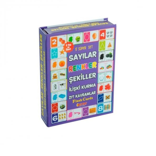 1413 DıyToy, Flash Cards - 5 Süper Set - Sayılar+Renkler+Şekiller+İlişki Kurma+Zıt Kavramlar / +2 yaş - 5