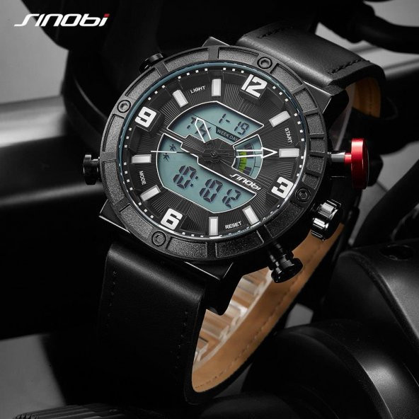Sinobi Erkek Kol Saati Dijital Analog Deri Kordon Sportif Model Dijital Analog - 4