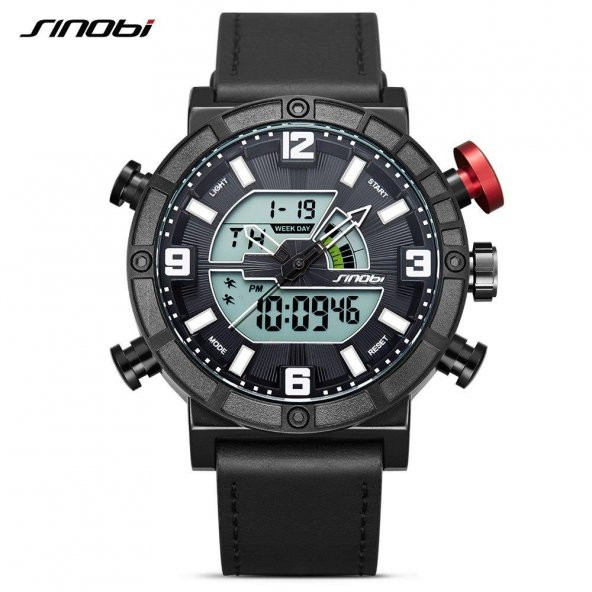 Sinobi Erkek Kol Saati Dijital Analog Deri Kordon Sportif Model Dijital Analog - 8