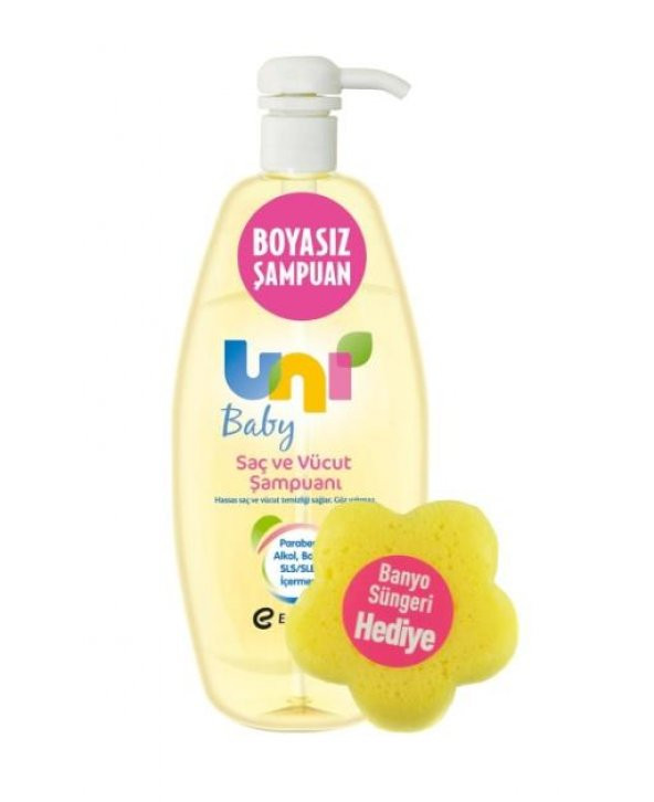 Uni Baby Saç ve Vücut Şampuanı 750 ml & Banyo Süngeri Hediye