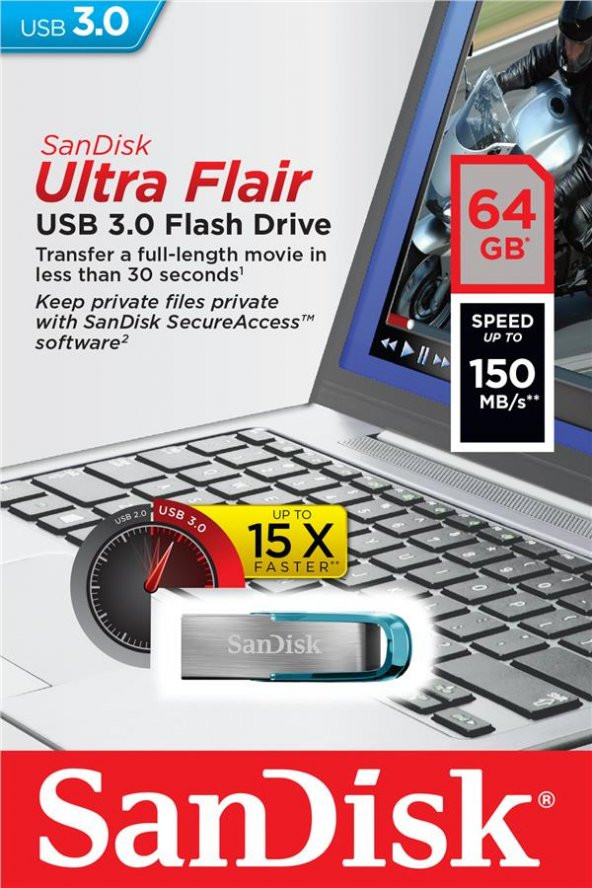 SanDisk Ultra Flair 64GB USB 3.0 Metal USB Bellek SDCZ73-064G-G46
