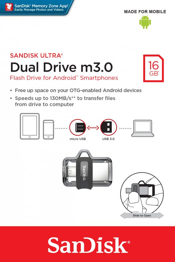 SanDisk Dual Drive 16GB M3.0 OTG  USB Bellek SDDD3-016G-G46