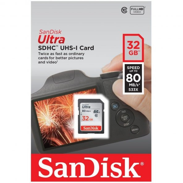 SanDisk Ultra SDHC 32GB 80MB/s Class 10 UHS-I Hafıza Kartı SDSDUNC-032G-GN6IN