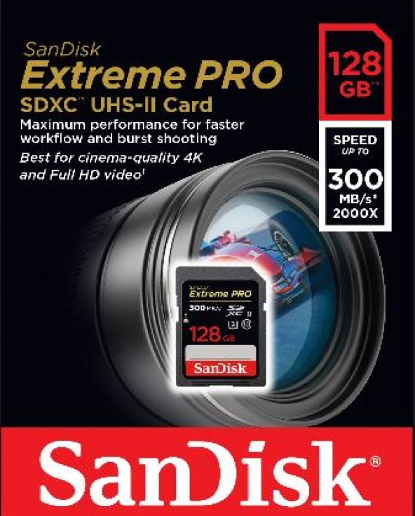 128GB SD KART 300Mb/s EXT PRO C10 SANDISK SDSDXPK-128G-GN4IN