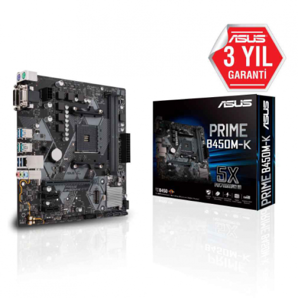 ASUS PRIME B450M-K AMD B450 SOKET AM4 DDR4 3200 DVI VGA M2 USB3.1