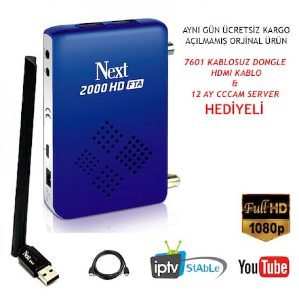 Next Minix 2000 HD Digital Uydu Alıcısı+7601 Antenli Wifi Adaptör
