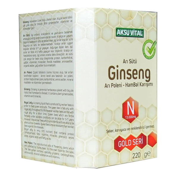Aksuvital N 13000mg Arı Sütü Ginseng Polen Bal Karışımı 220GR - 5