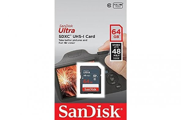 SanDisk Ultra SDXC 64GB 48MB/s Class 10 UHS-I Hafıza Kartı SDSDUNB-064G-GN3IN