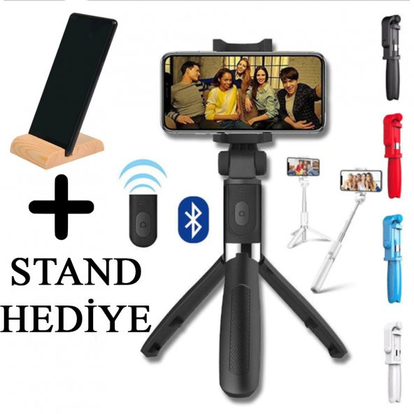 Tripod Özellikli Selfie Çubuğu Selfie Monopod Bluetooth Kumandalı
