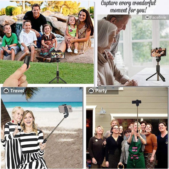 Tripod Özellikli Selfie Çubuğu Selfie Monopod Bluetooth Kumandalı - 6