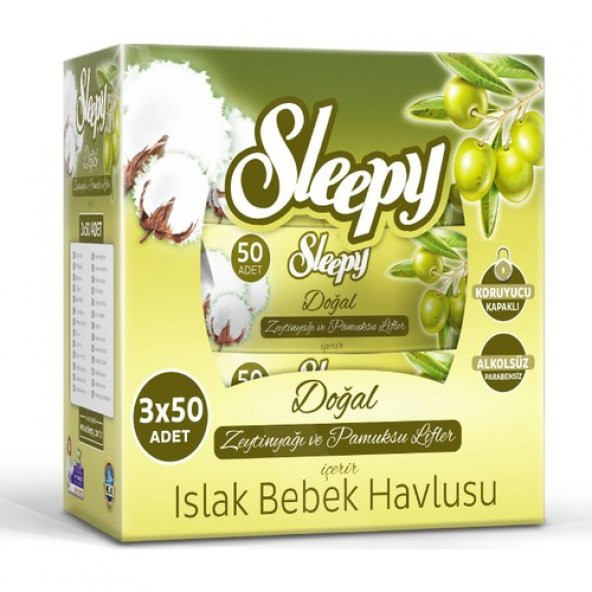 Sleepy Islak Mendil Havlu Zeytinyağlı 3 x 50li (150 Yaprak)