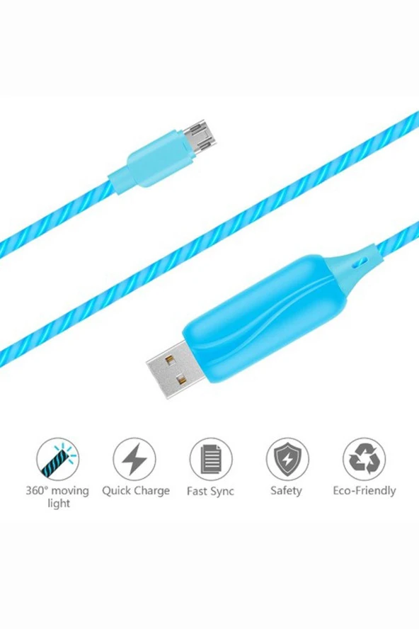 Doppler S-Cable Micro USB Işıklı Mavi Şarj Kablosu