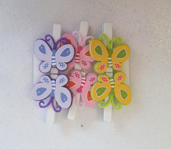 KELEBEKLİ DEKORATİF MANDAL 6LI - 2