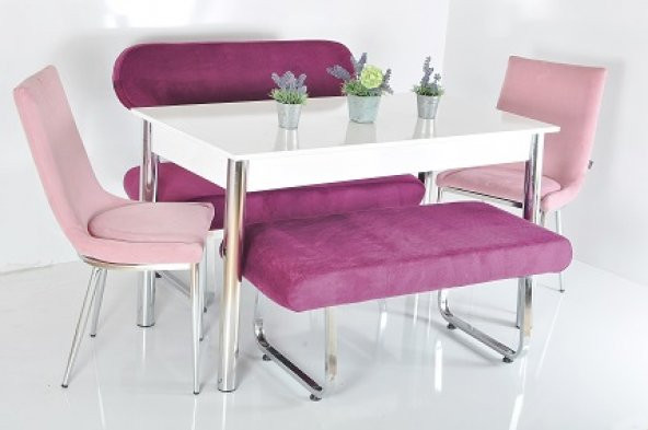 6 KİŞİLİK MUTFAK MASASI TAYTÜYÜ BANK TAKIMI MASA SANDALYE TAKIMI YEMEK MASASI - 6