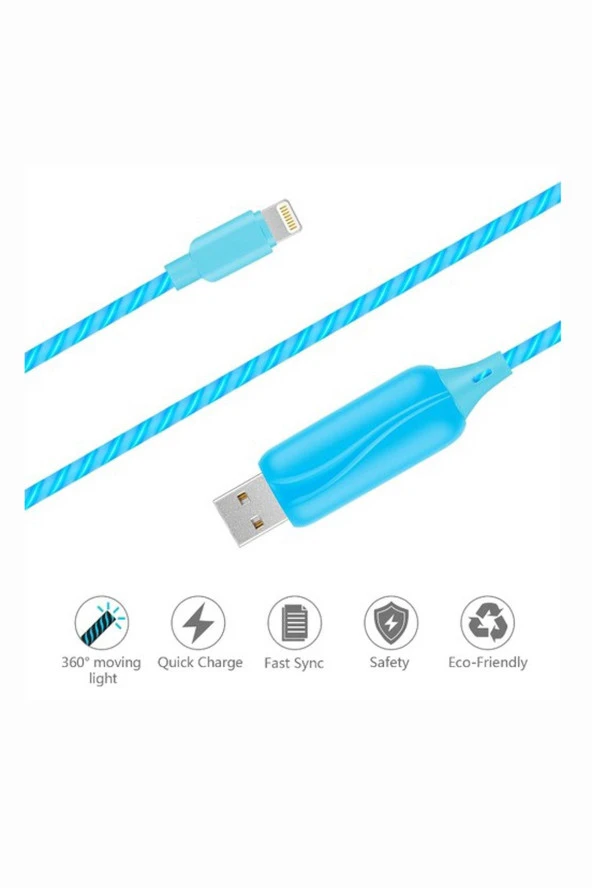 Doppler I-Cable Micro USB Işıklı, Mavi , Şarj Kablosu