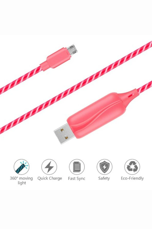 Doppler S-Cable Micro USB Işıklı, Pembe, Şarj Kablosu