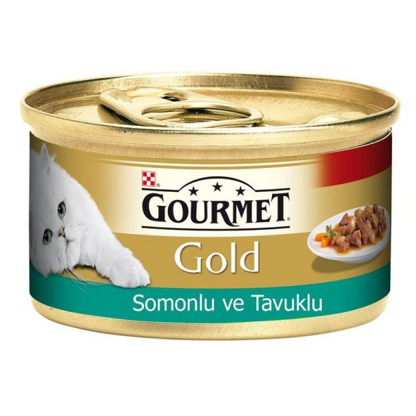 Gourmet Gold Parça Etli ve Soslu Somon ve Tavuk Etli Kedi Konservesi 85 Gr