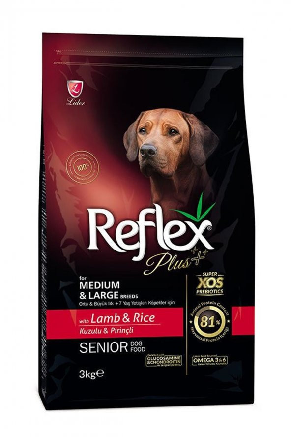 Reflex Plus Kuzu Etli Orta ve Büyük Irk Yaşlı Köpek Maması 3 Kg