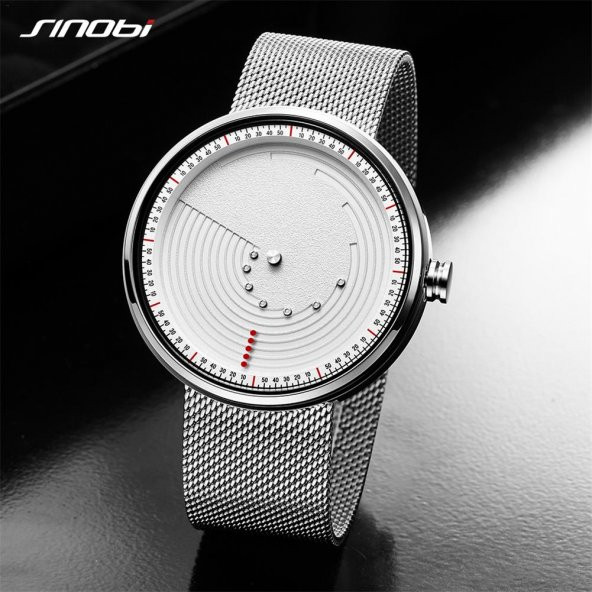 Sinobi Erkek Kol Saati Çelik Hasır Kordon Farklı Tasarım Gri Siyah Dikkat Çeken Şık Tasarım - 3