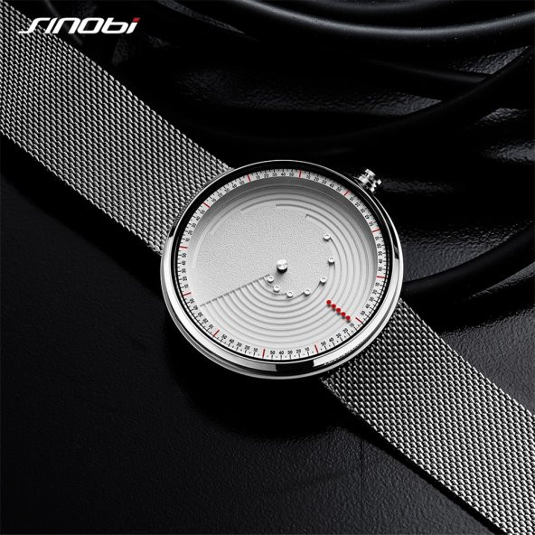 Sinobi Erkek Kol Saati Çelik Hasır Kordon Farklı Tasarım Gri Siyah Dikkat Çeken Şık Tasarım - 6