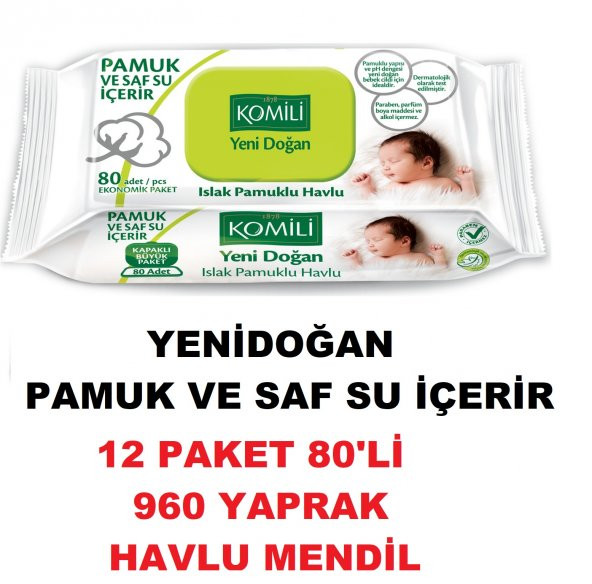 Bebek Yenidoğan Islak Temizle Pamuk Havlu Mendil Komili 12x80=960
