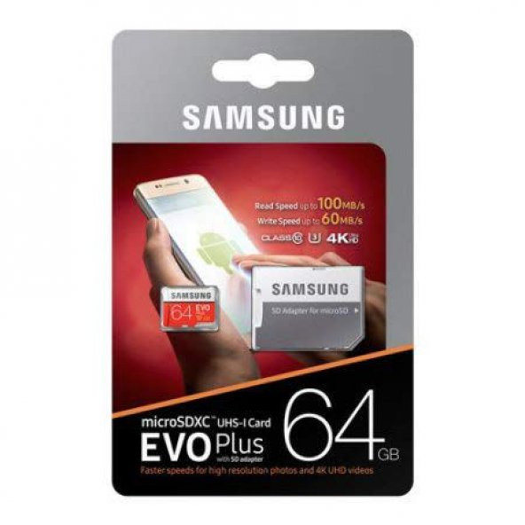 Samsung EVO Plus 64GB 100 MB/s microSDXC Kart (SD Adaptör) MB-MC64GA/TR