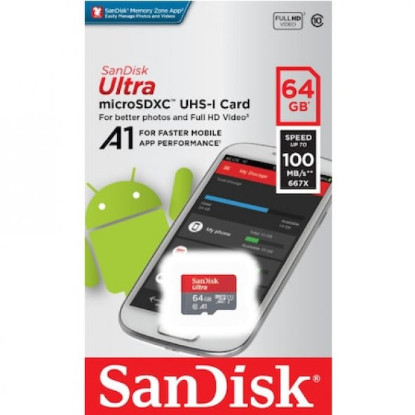 SanDisk Ultra 64GB microSDXC UHS-I Hafıza Kartı SDSQUAR-064G-GN6M