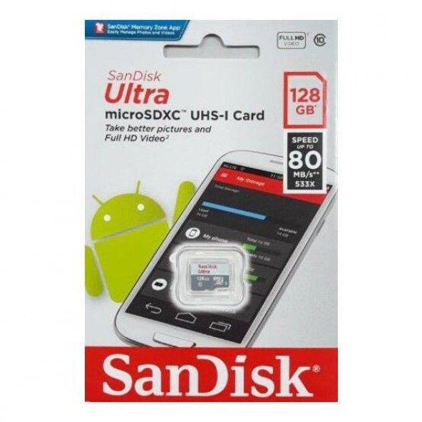 SanDisk Ultra® 128GB 80MB/s microSDHC?/microSDXC? UHS-I Hafıza Kartı SDSQUNS-128G-GN6MN
