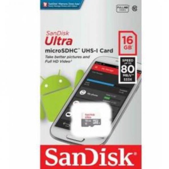 SanDisk Ultra® 16GB 80MB/s microSDHC?/microSDXC? UHS-I Hafıza Kartı SDSQUNS-016G-GN3MN