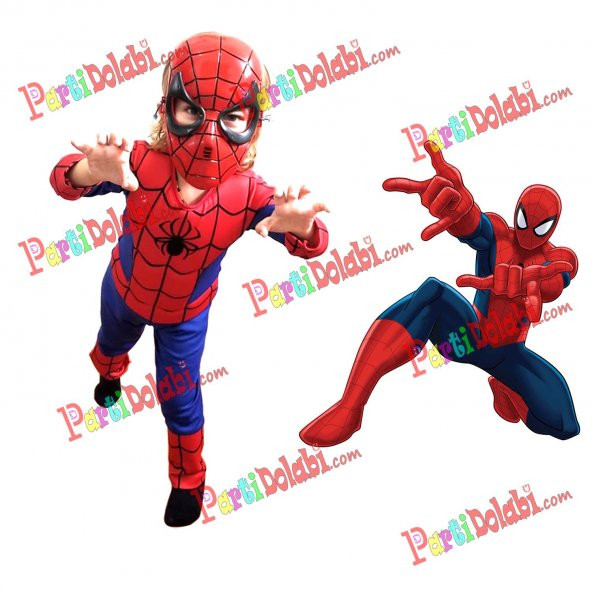 Kaslı Örümcek Adam Spiderman Kostümü Çocuk (2-9 Yaş arası)+ Maske - 2