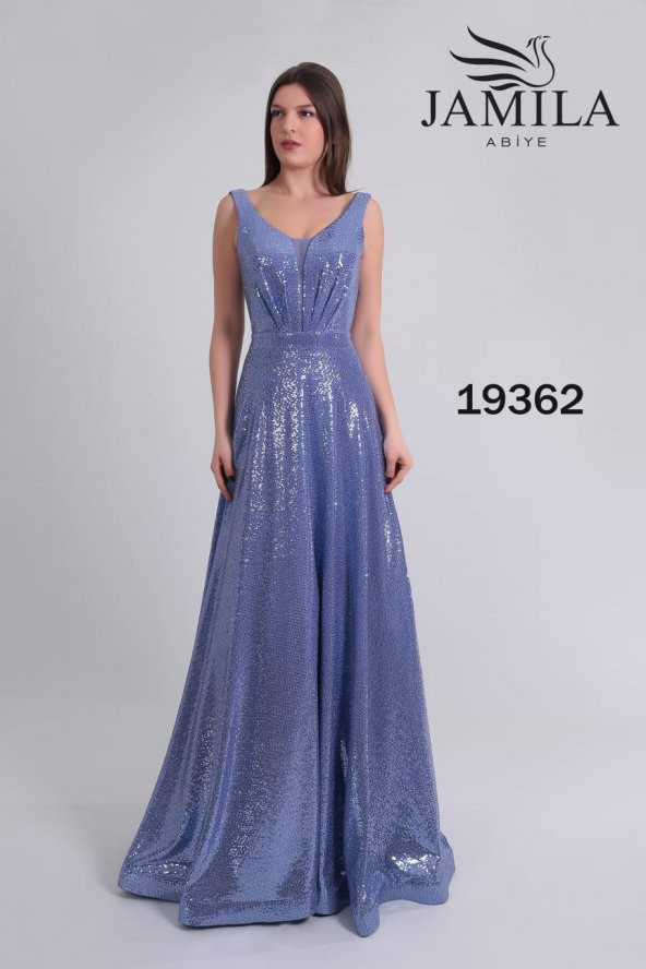 JAMİLA PULLU ÖRME UZUN BAYAN ABİYE ELBİSE - 19362 GÜL KURUSU / INDIGO