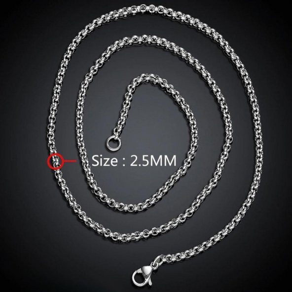 Spor Erkek Çelik Zincir Kolye İnce 2,5 mm 55 cm eck08 - 3