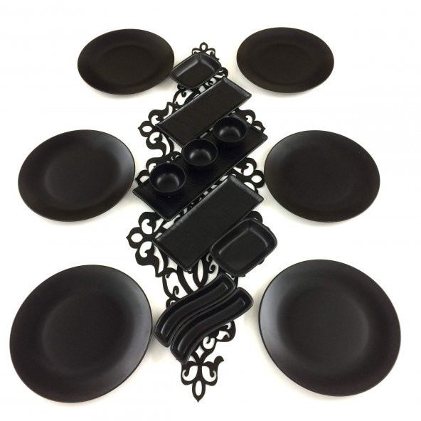 Keramika Ege 16 Parça 6 Kişilik Kahvaltı Takımı Mat Siyah