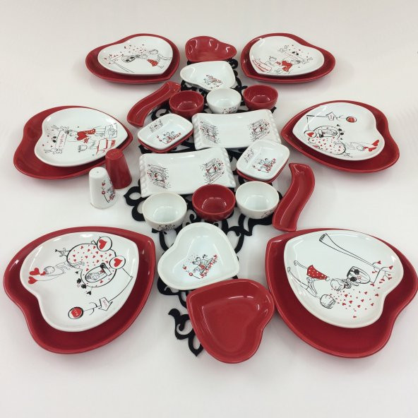 Keramika Kalp Peri Masalı 32 Parça 6 Kişilik Kahvaltı Takımı
