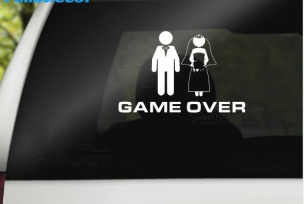 Game Over Düğün Arabası Sticker Yapıştırma Araba Süsleme