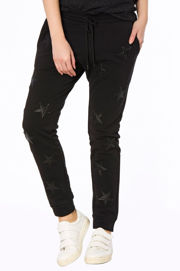 Huesca - Deri Yıldız Aplikeli Siyah Pantolon |160105-1 - 3